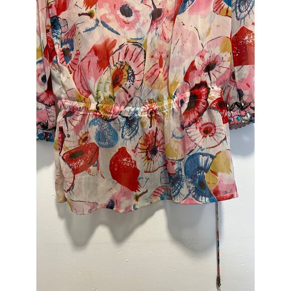 Koi Sheer Embellished Jewels Multicolor Long Sleeve Pullover Tunic Top - Picture 3 of 8